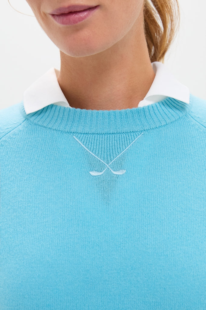 Bright Blue Washable Cashmere Malcolm Crewneck