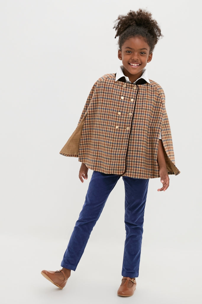 Checked Double Breasted Cape in Brown