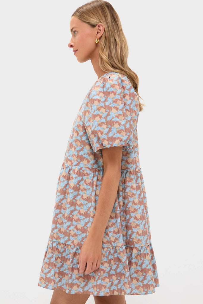 Brown & Powder Blue Floral Zip Front Ellie Mini Dress