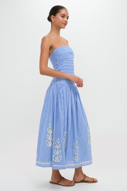 Blue Stripes Malla Midi Dress