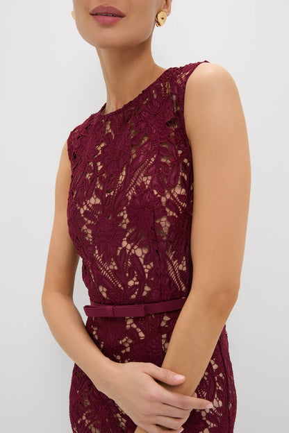 Burgundy Guipure Lace Midi Dress