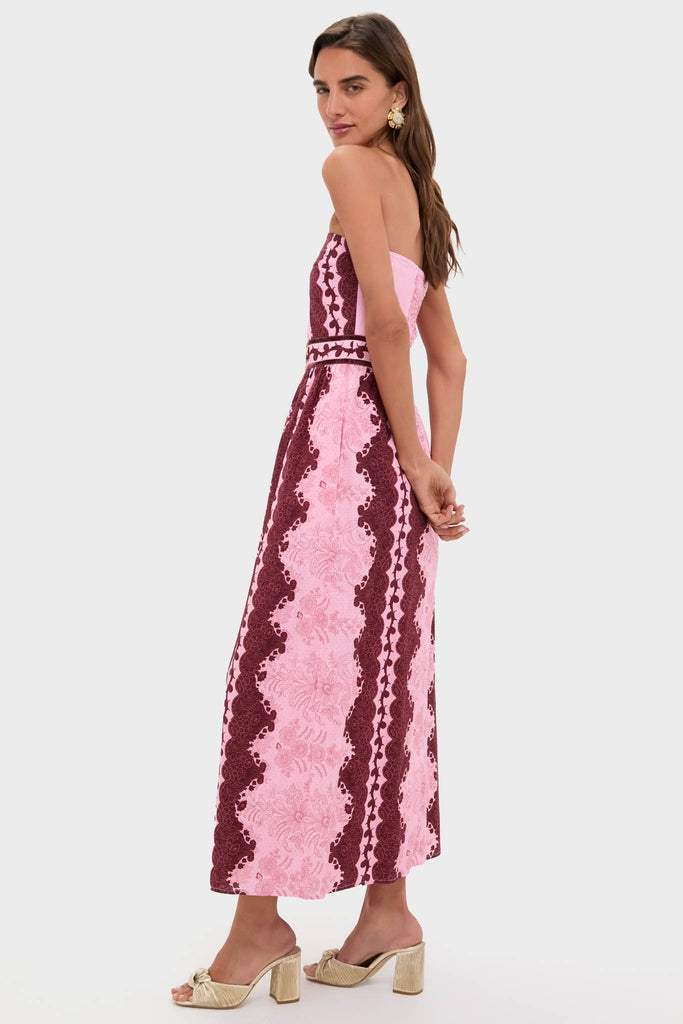 Blush and Maroon Abstract Bennet Midi Dress