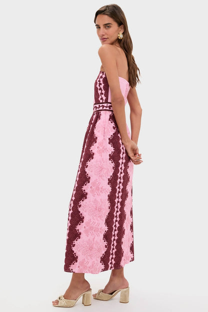 Blush and Maroon Abstract Bennet Midi Dress