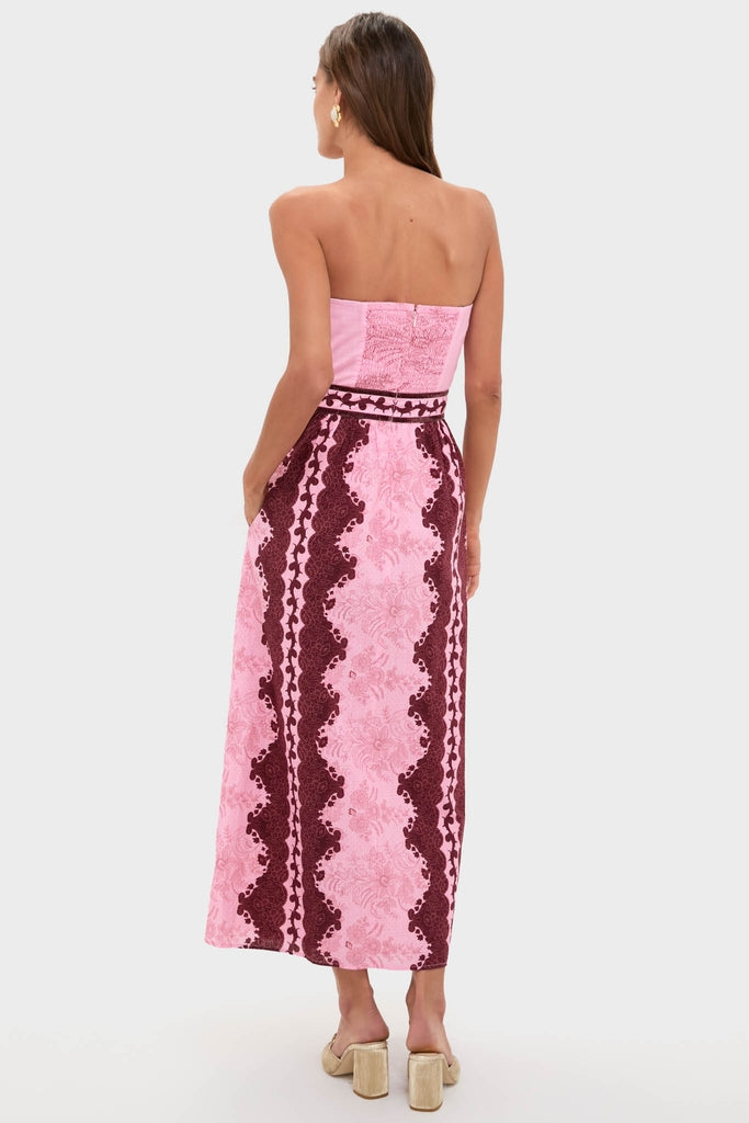 Blush and Maroon Abstract Bennet Midi Dress