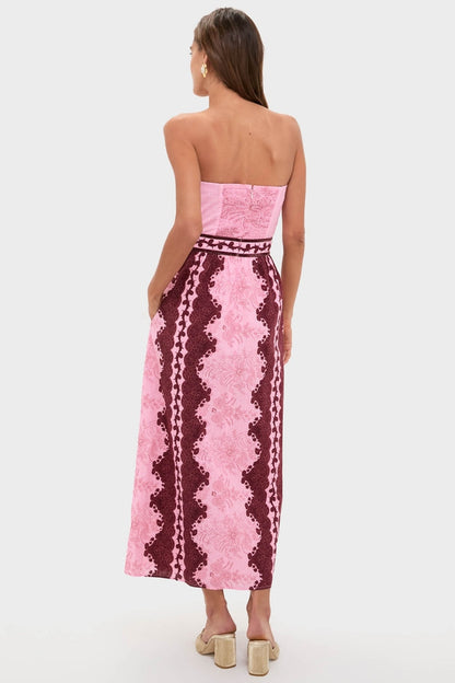 Blush and Maroon Abstract Bennet Midi Dress
