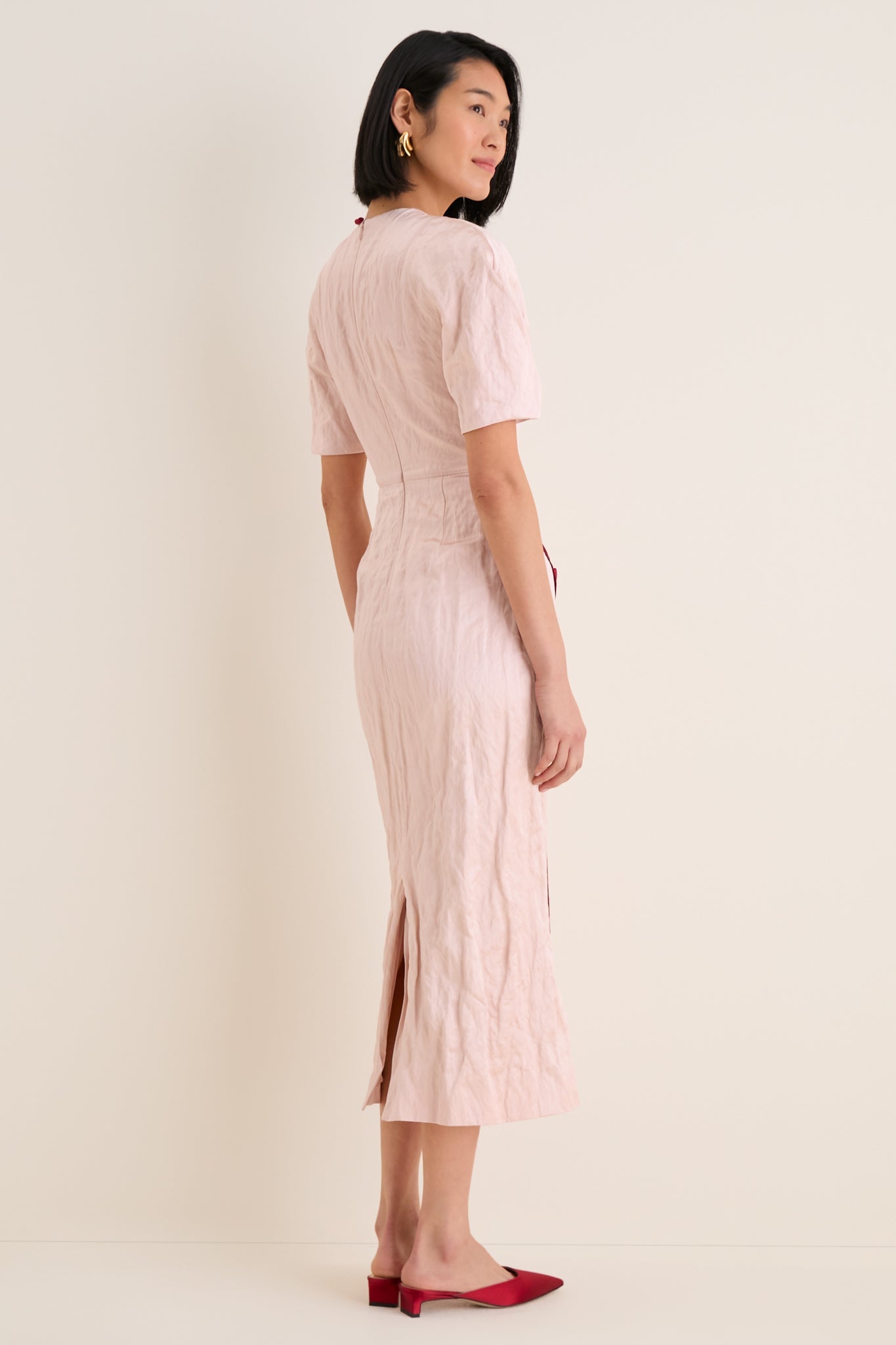 Cameo Pink Short Sleeve Midi Cocktail Dress