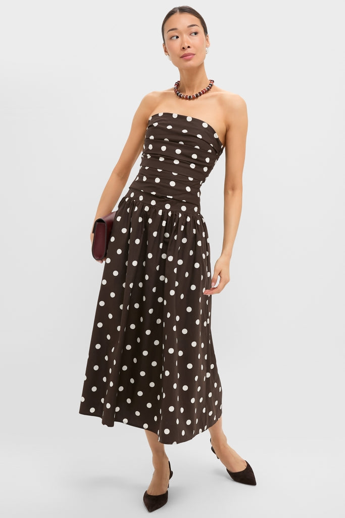 Brown Ivory Polka Dot Lainey Midi Dress