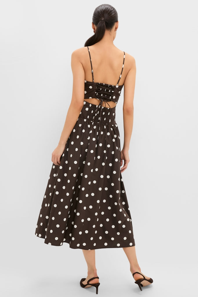 Brown Ivory Polka Dot Lainey Midi Dress
