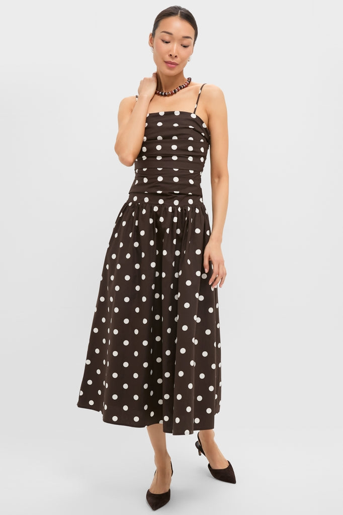 Brown Ivory Polka Dot Lainey Midi Dress
