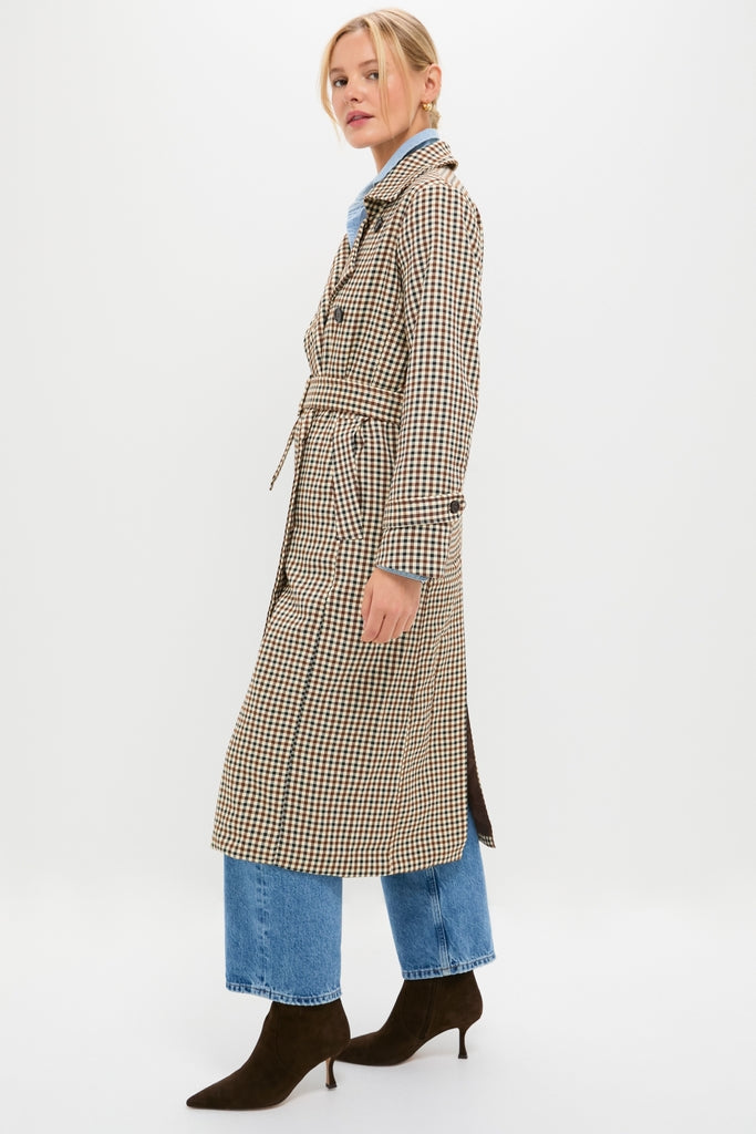 Brown Plaid Long Trench Coat
