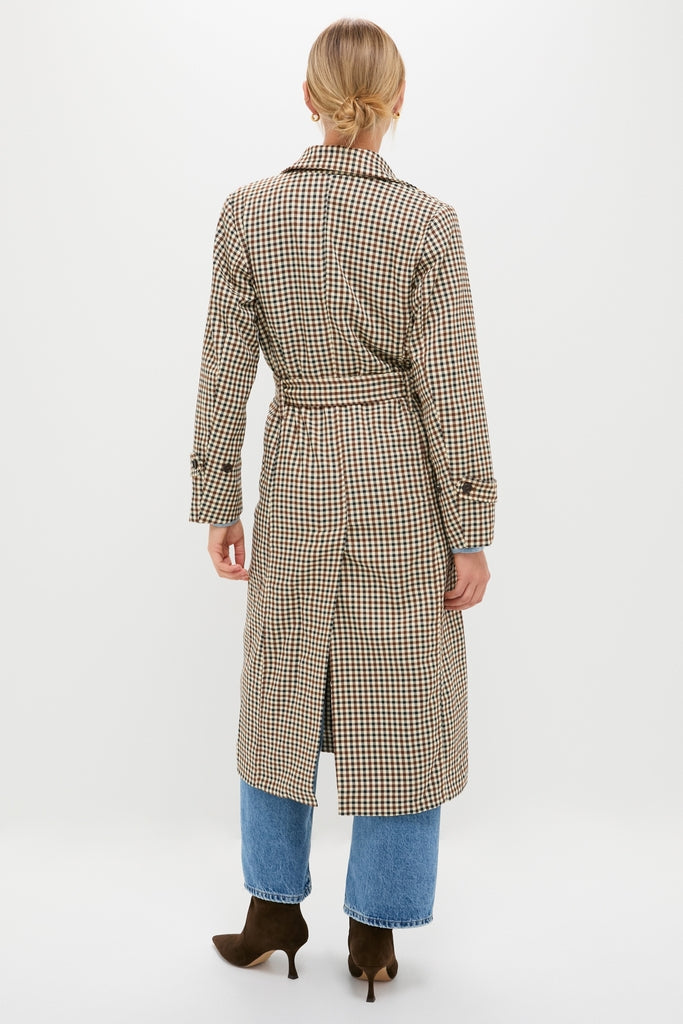 Brown Plaid Long Trench Coat