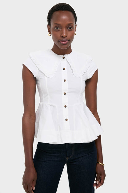 Bright White Stretch Cotton Peter Pan Collar Shirt
