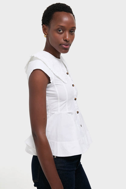 Bright White Stretch Cotton Peter Pan Collar Shirt