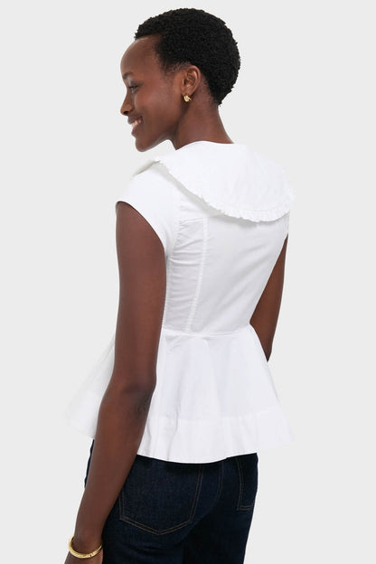 Bright White Stretch Cotton Peter Pan Collar Shirt