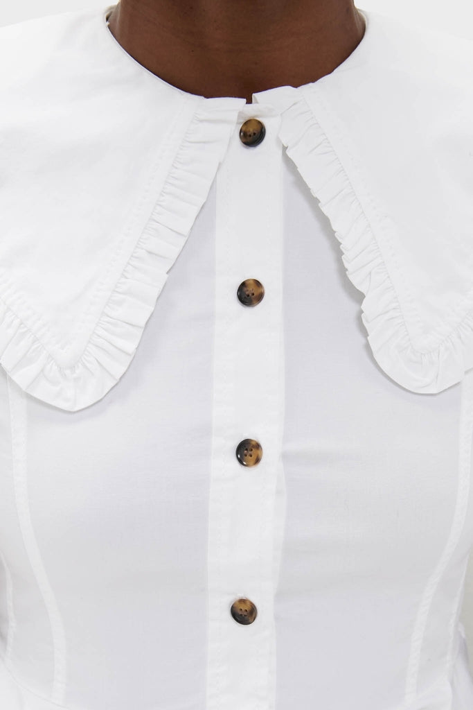 Bright White Stretch Cotton Peter Pan Collar Shirt