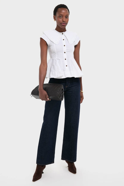 Bright White Stretch Cotton Peter Pan Collar Shirt