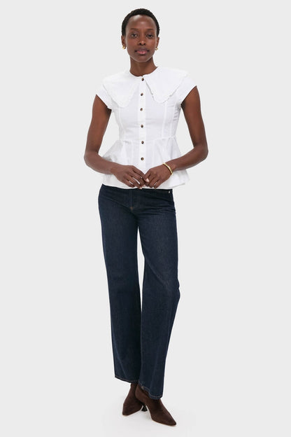 Bright White Stretch Cotton Peter Pan Collar Shirt