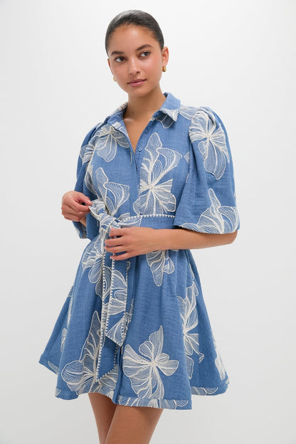 Chambray & Ivory Embroidery Cindy Mini Dress