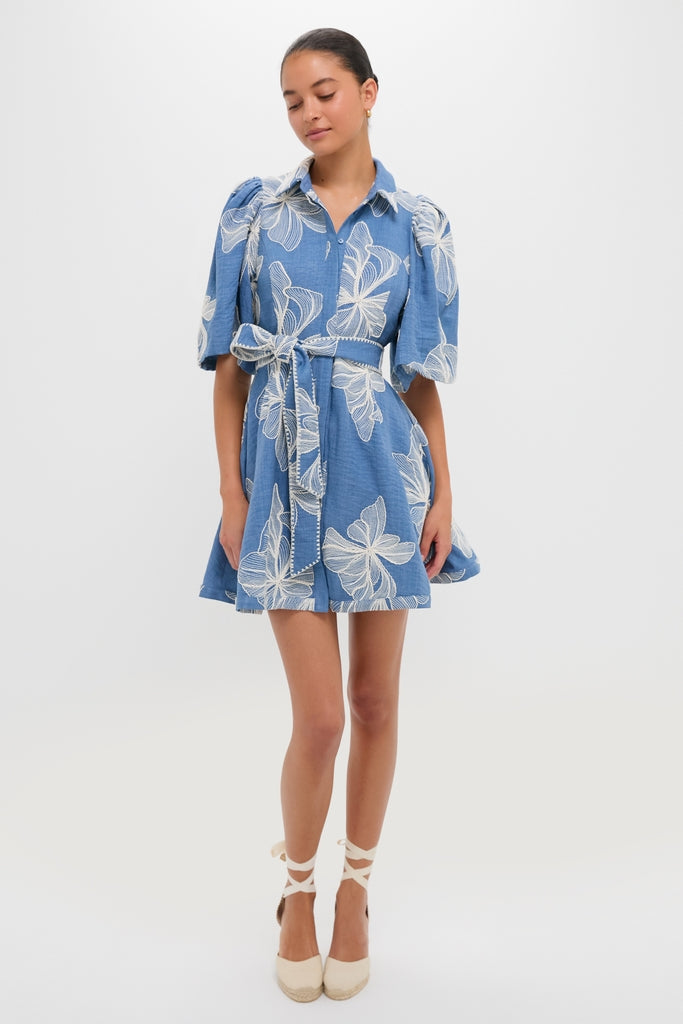 Chambray & Ivory Embroidery Cindy Mini Dress