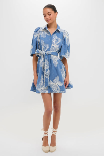 Chambray & Ivory Embroidery Cindy Mini Dress