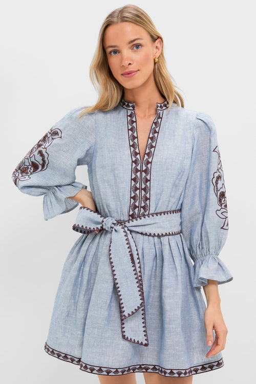 Chambray Embroidered Dowling Mini Dress