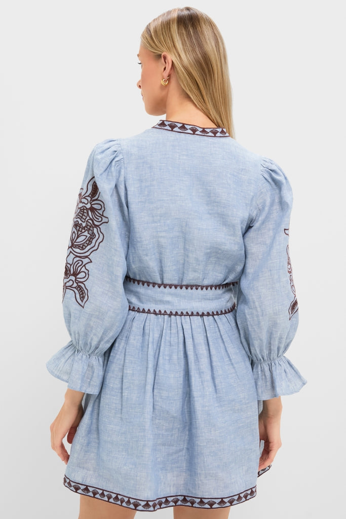 Chambray Embroidered Dowling Mini Dress