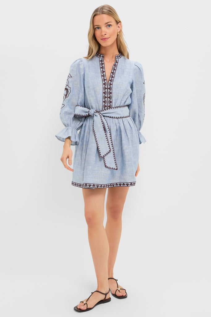 Chambray Embroidered Dowling Mini Dress