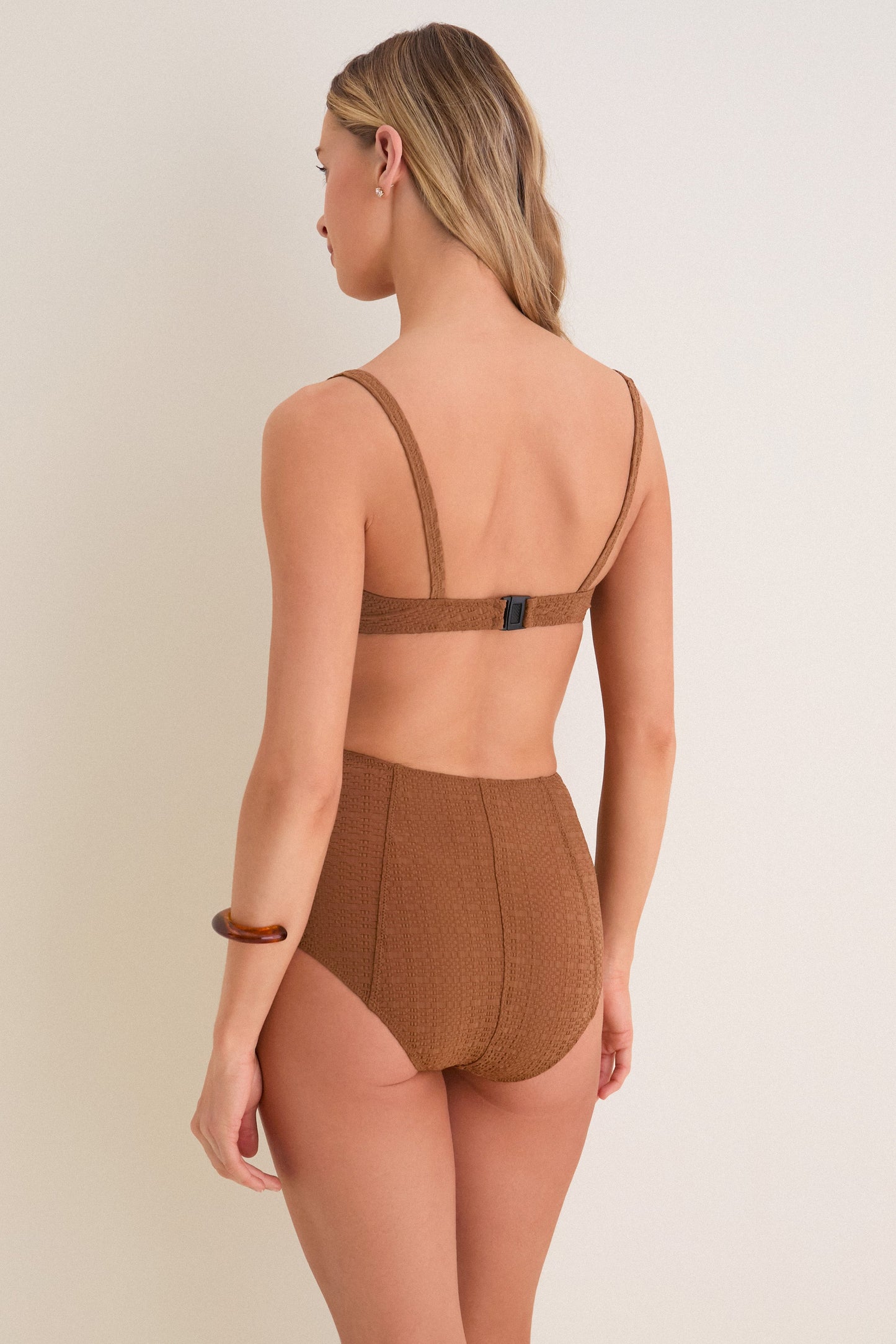 Caramel Seersucker Balconette High-Waist Bikini