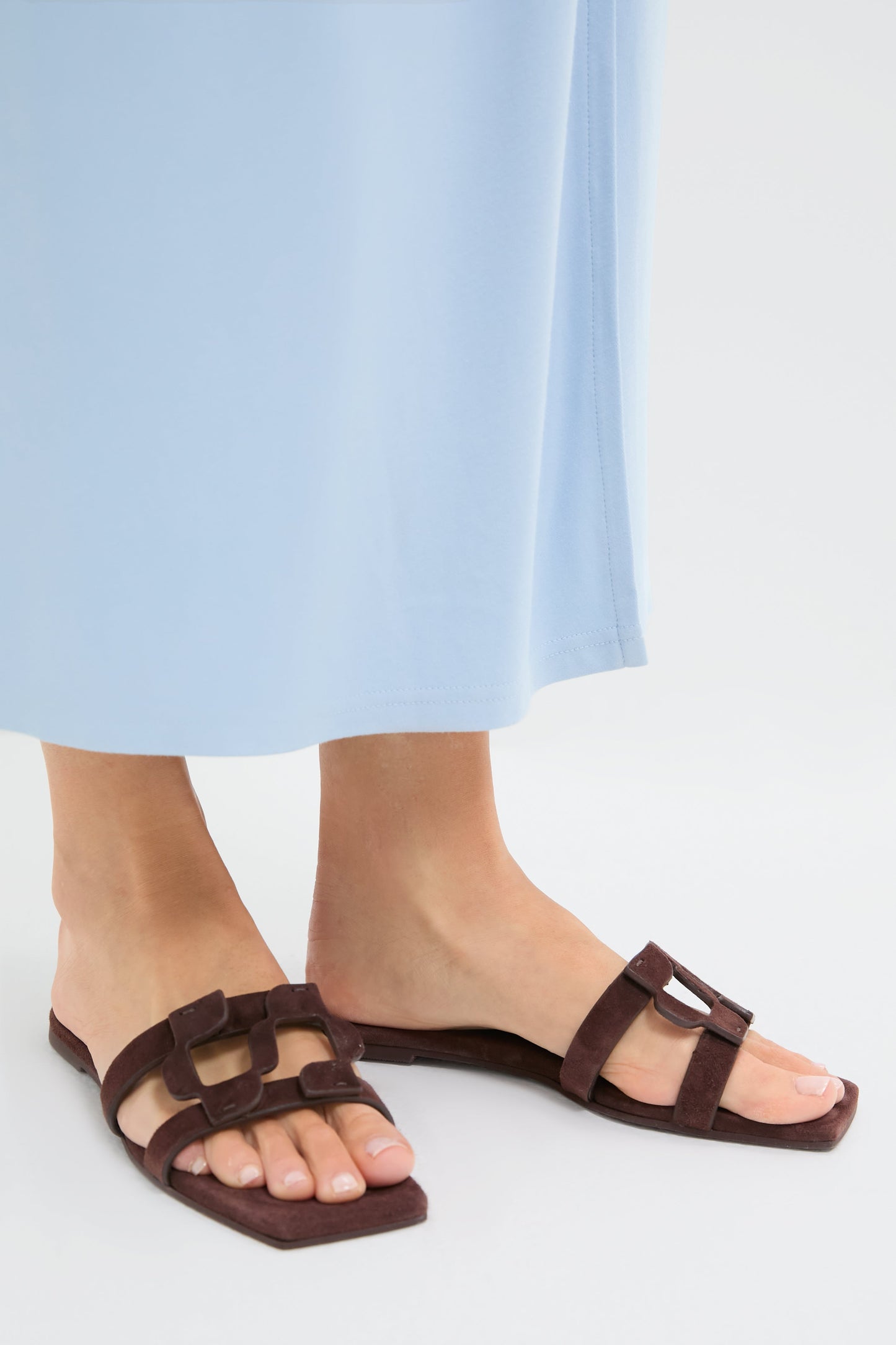 Cacao Simkhai Monogram Suede Flat Slides