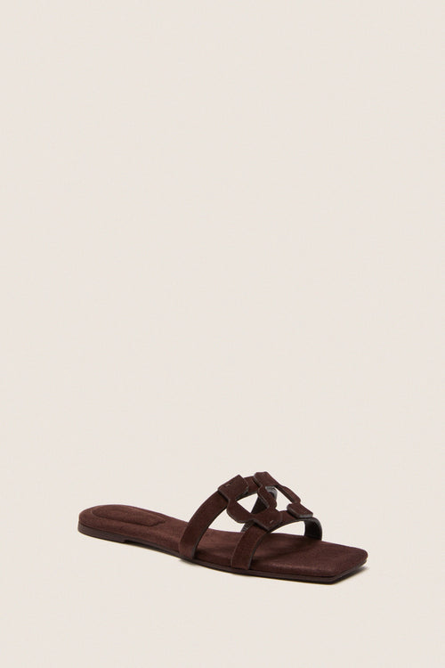 Cacao Simkhai Monogram Suede Flat Slides