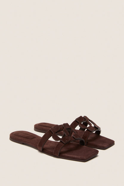 Cacao Simkhai Monogram Suede Flat Slides