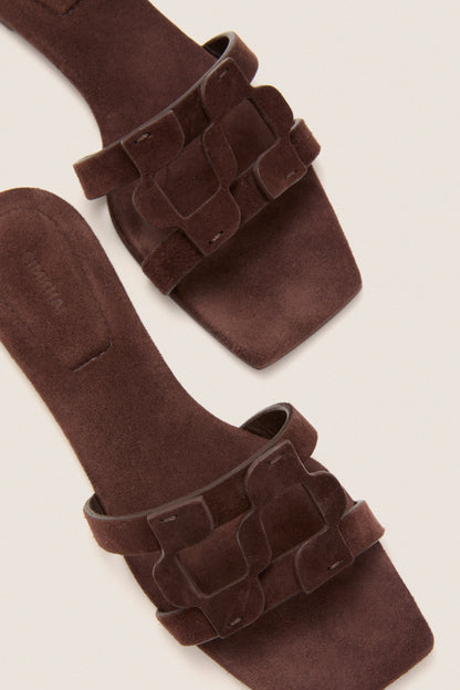 Cacao Simkhai Monogram Suede Flat Slides