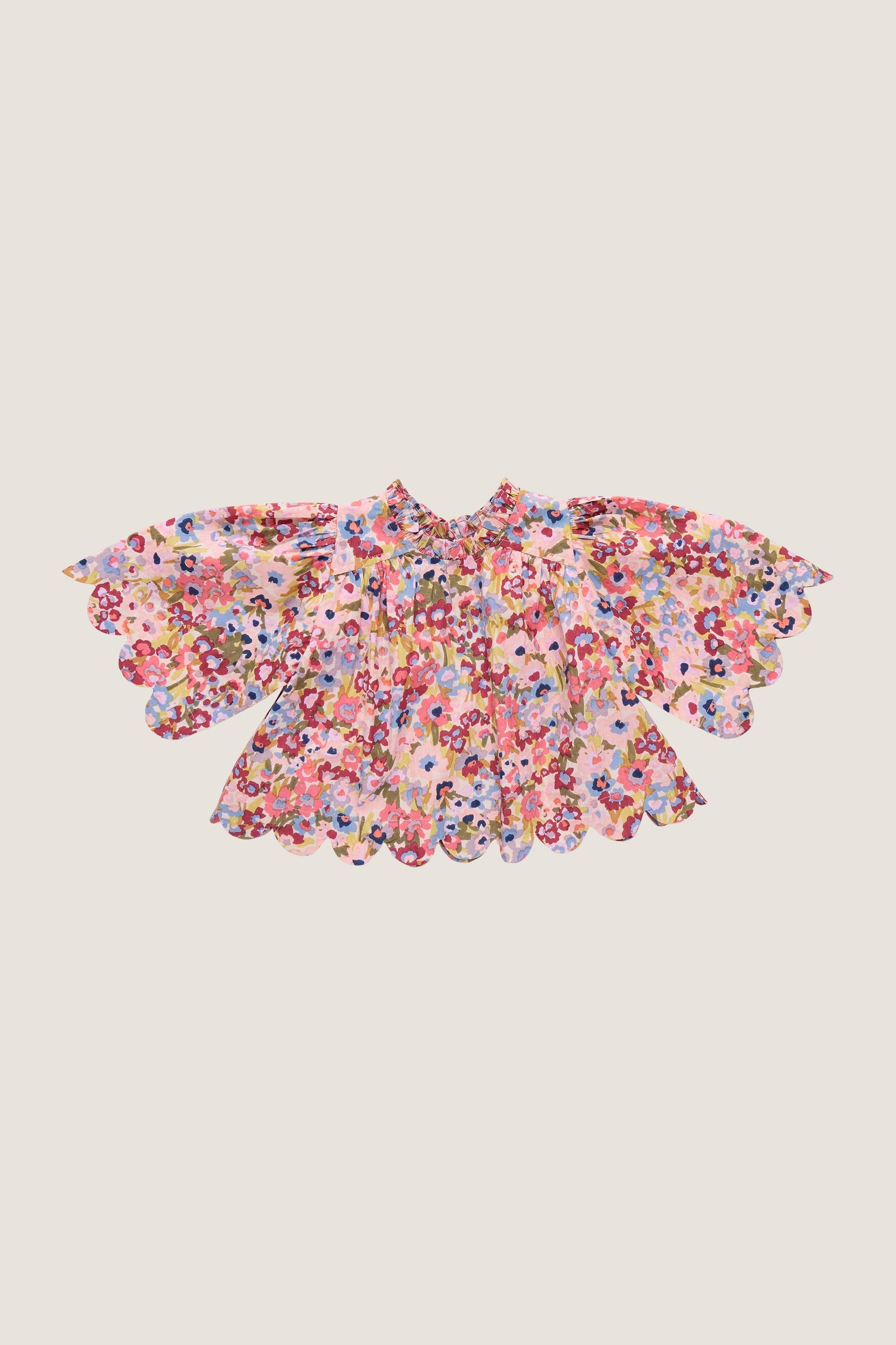 Burgundy Large Sketched Floral Scallop Misha Top