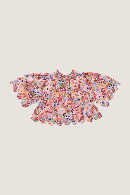 Burgundy Large Sketched Floral Scallop Misha Top