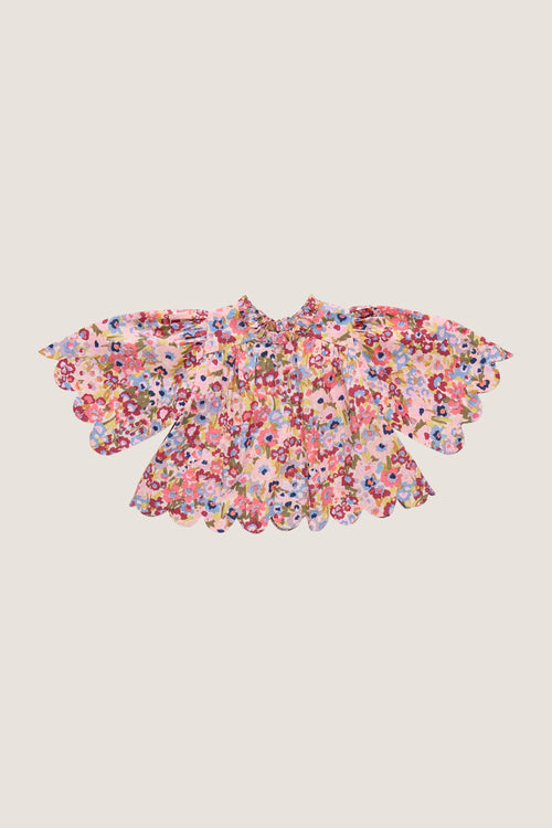 Burgundy Large Sketched Floral Scallop Misha Top