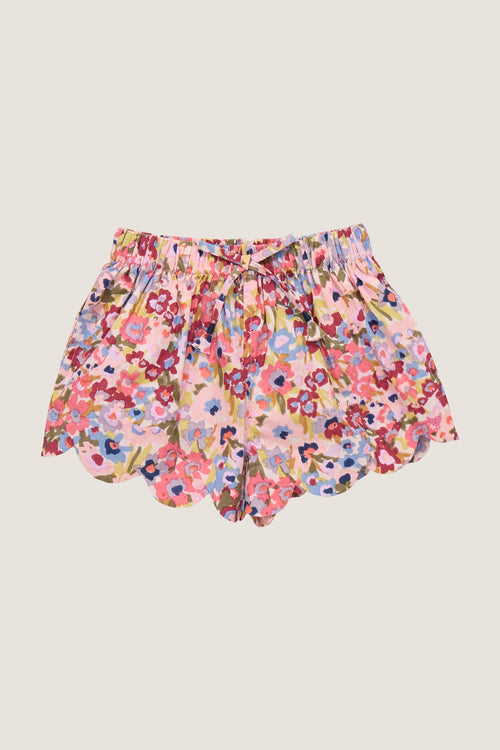 Burgundy Large Sketched Floral Scallop Short
