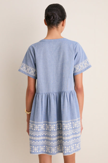 Chambray Embroidered Naples Mini Dress