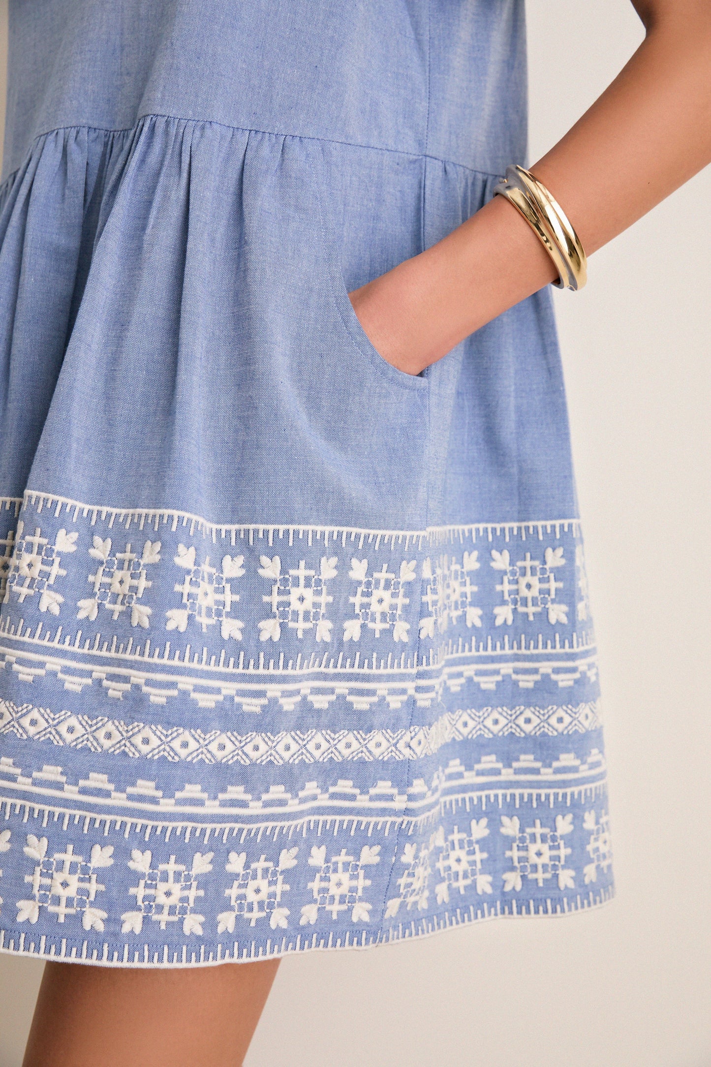 Chambray Embroidered Naples Mini Dress