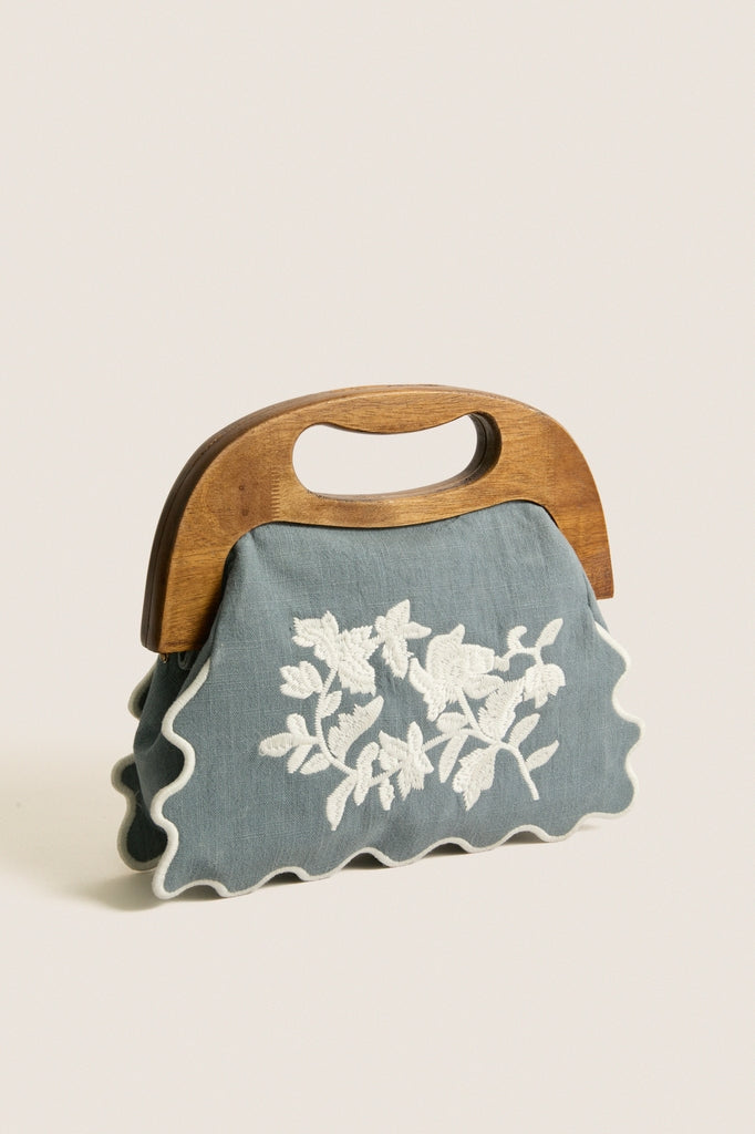 Chambray Floral Bermuda Wooden Handle Bag