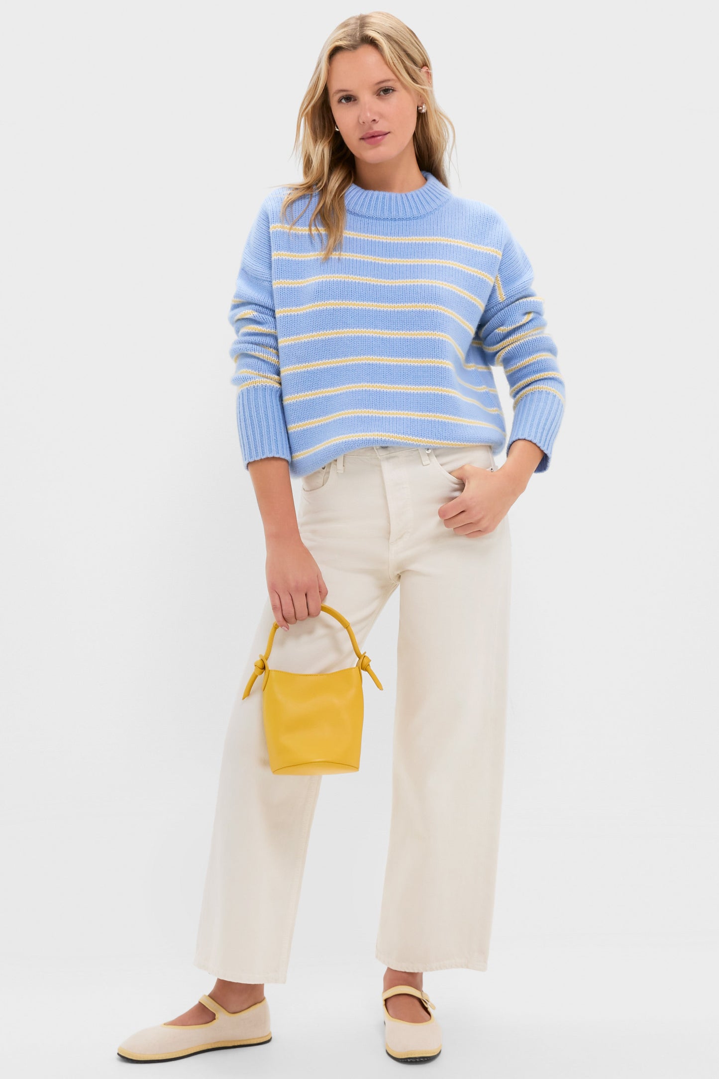 Chambray, Butter and Cream Fineline Stripe Marin Sweater