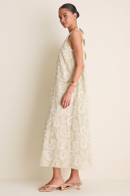 Celadon Scroll Embroidered Portia Dress