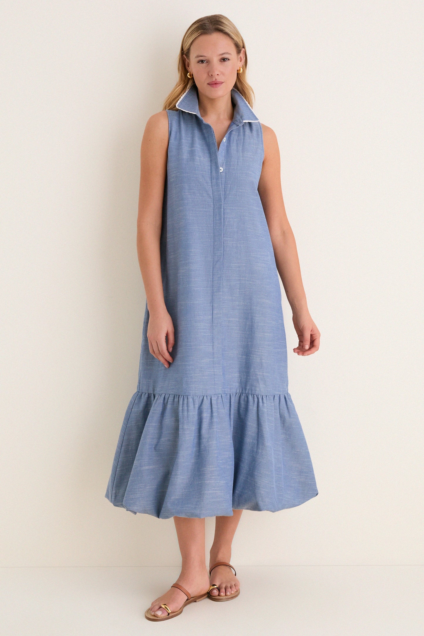 Chambray Sleeveless Martine Bubble Maxi Dress