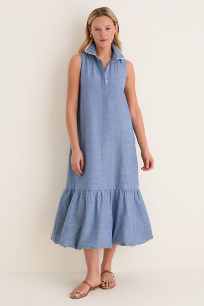 Chambray Sleeveless Martine Bubble Maxi Dress