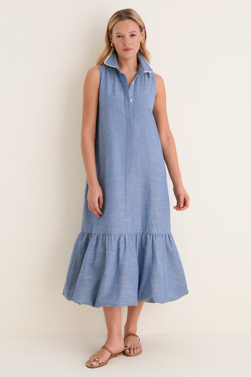 Chambray Sleeveless Martine Bubble Maxi Dress