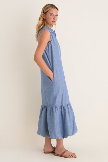 Chambray Sleeveless Martine Bubble Maxi Dress