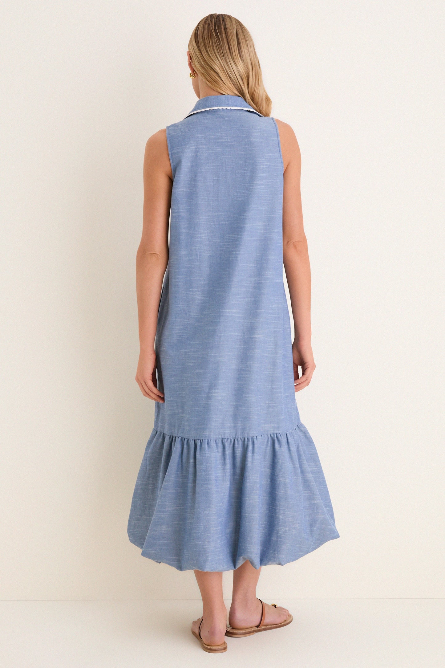Chambray Sleeveless Martine Bubble Maxi Dress