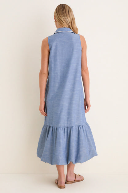 Chambray Sleeveless Martine Bubble Maxi Dress