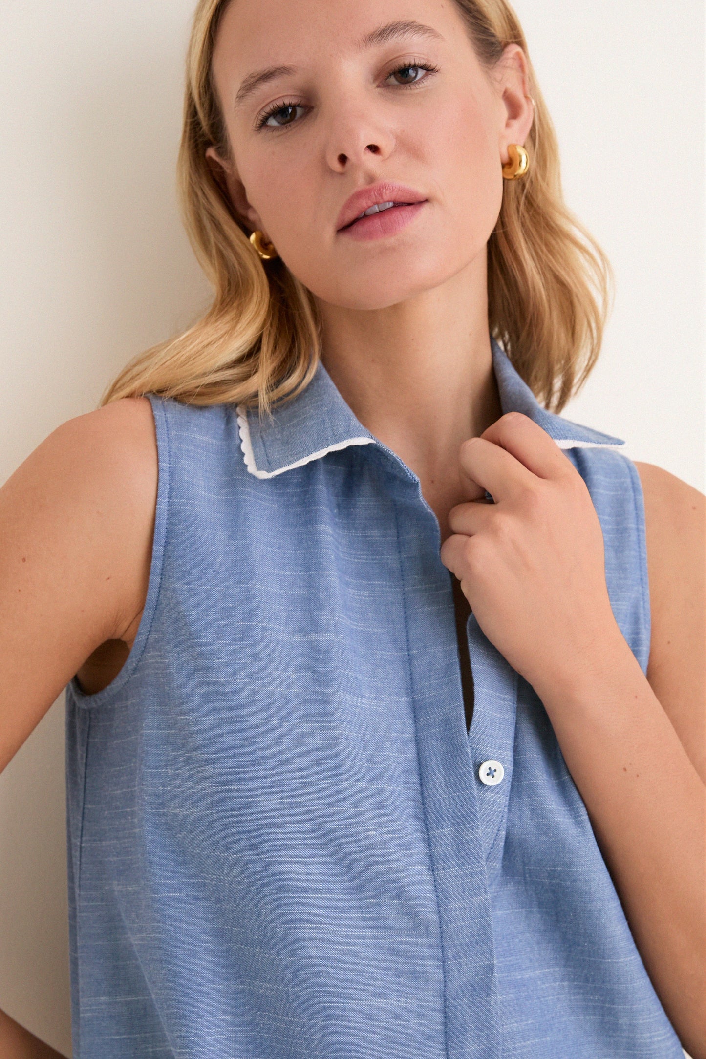 Chambray Sleeveless Martine Bubble Maxi Dress