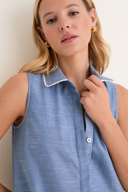 Chambray Sleeveless Martine Bubble Maxi Dress