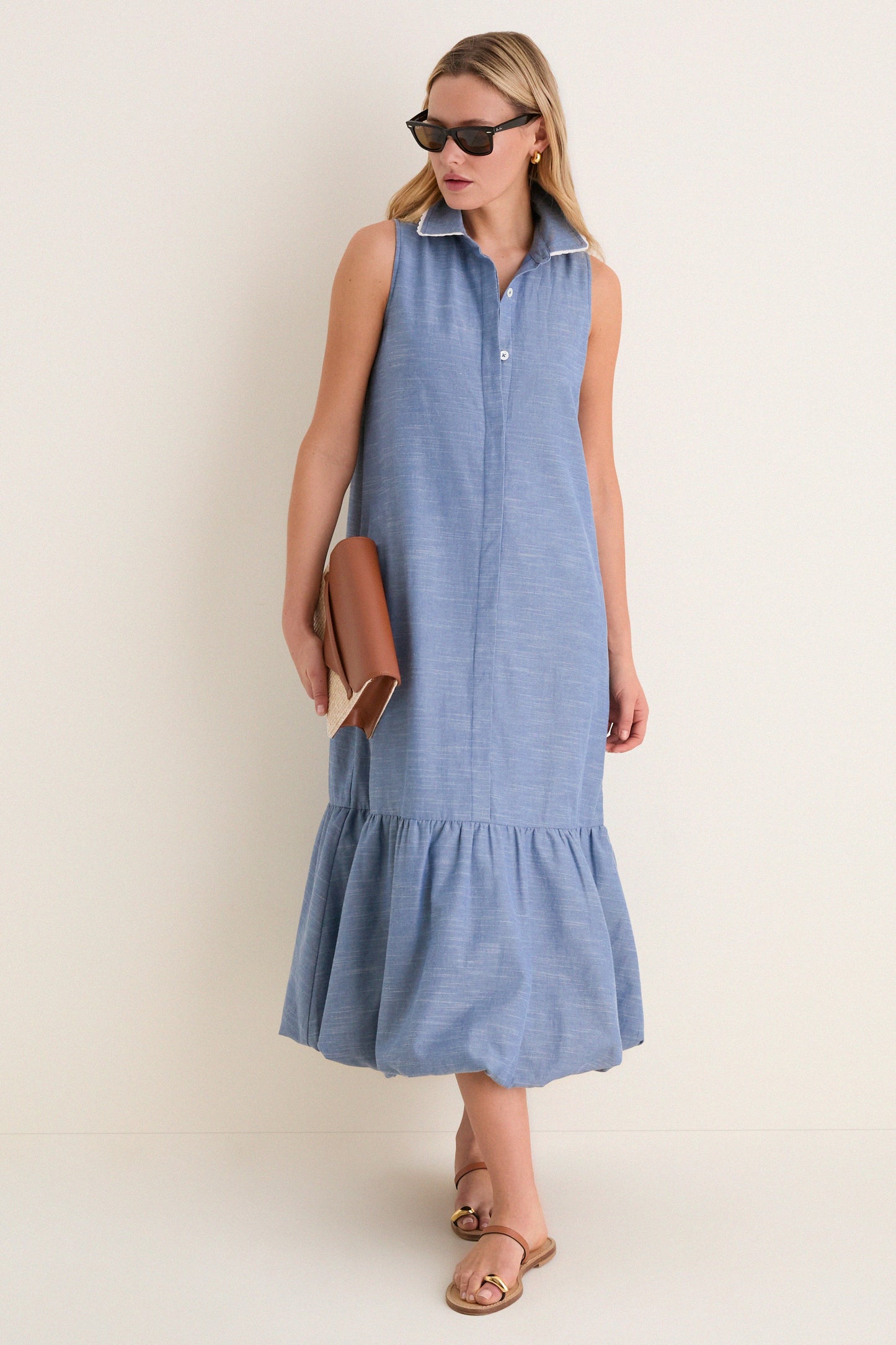 Chambray Sleeveless Martine Bubble Maxi Dress